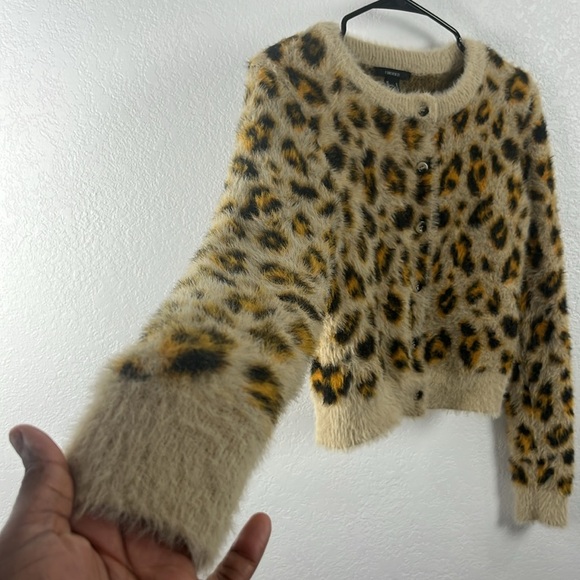 Forever 21 Animal Print Tan Black Orange Cardigan  Mob Wife Size S Button Down - Picture 5 of 8